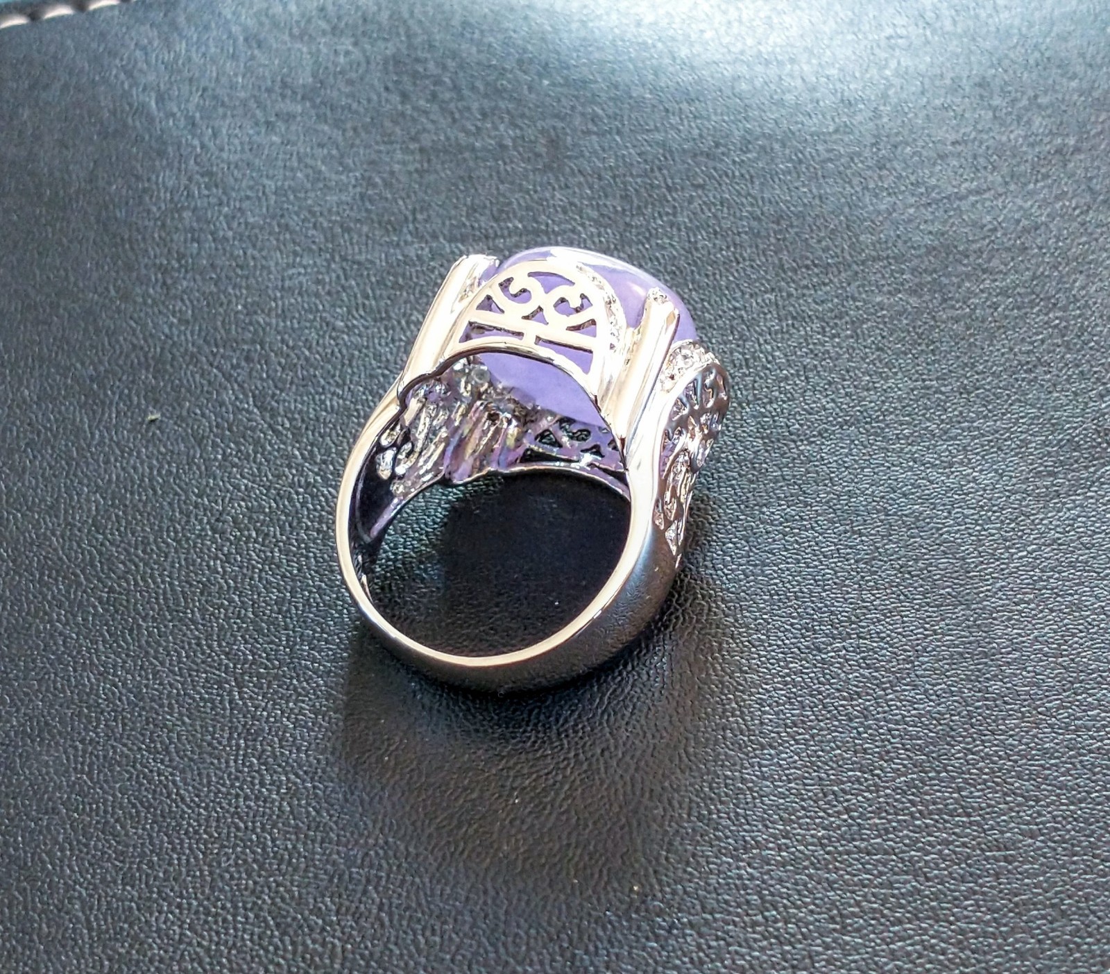 J Esposito Lavender Jade Ring 925 Sterling Silver CZ Accents Sz 8