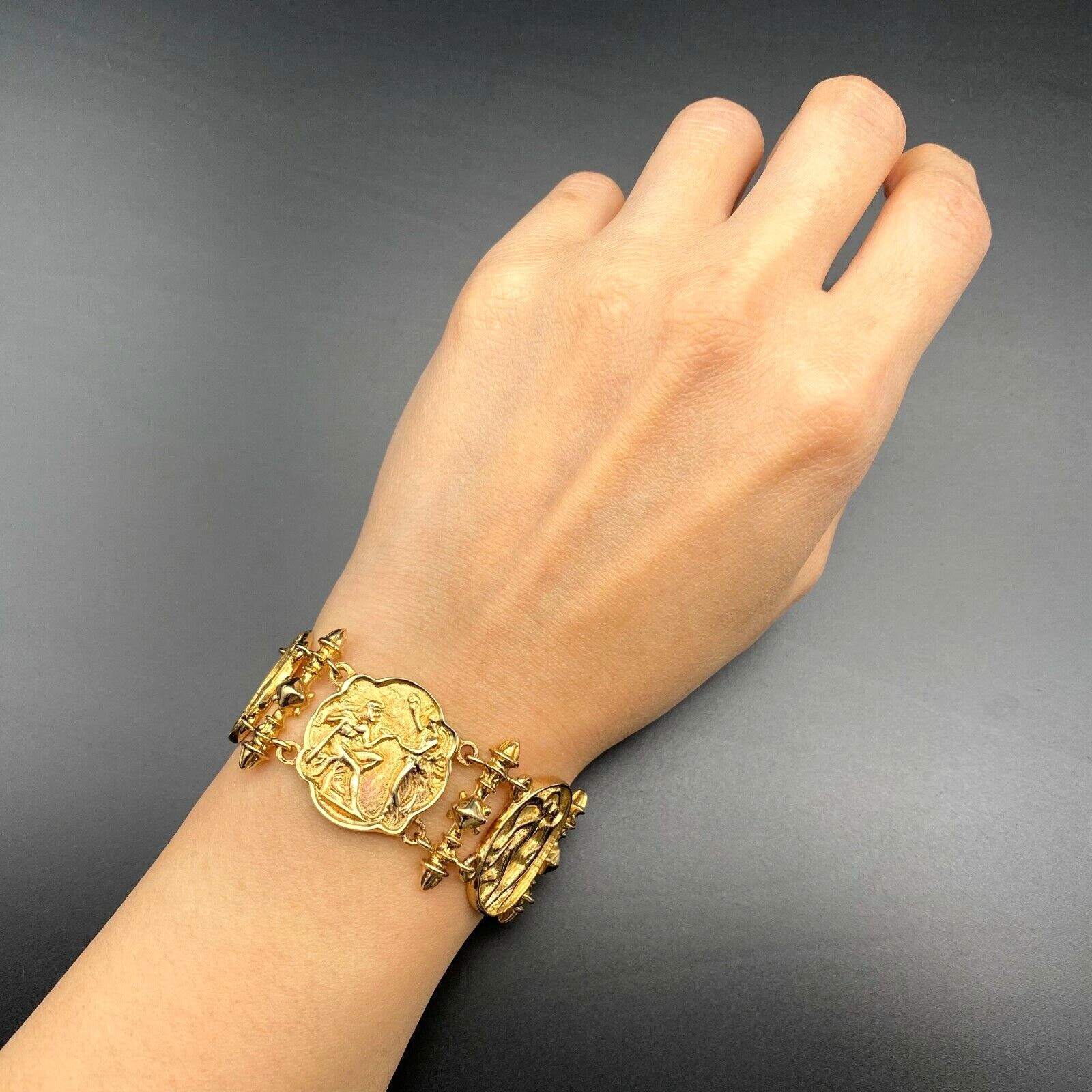 Vintage Greek Roman Storyteller Gold Wash Sterling Silver Link Bracelet 7″