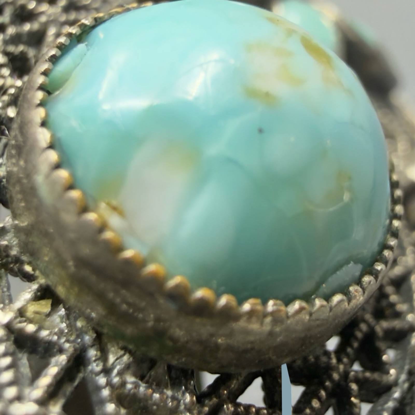 Antique Czech Glass Filigree Enamel Turquoise Blue Fur Dress Clip Brooch NEIGER?