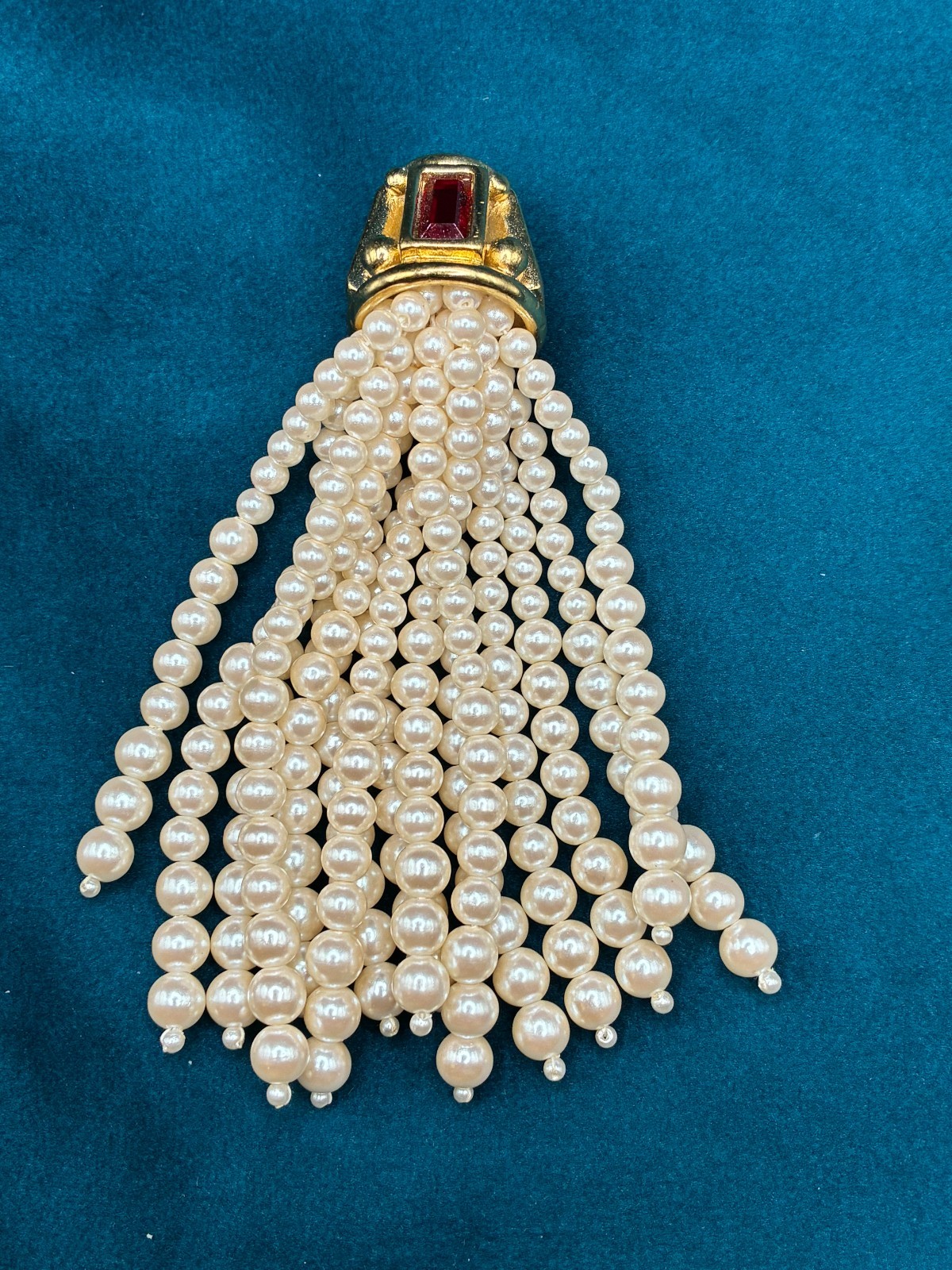 Vintage Givenchy Tassel Faux Pearl Gold Tone Red Glass Accent Part Only READ
