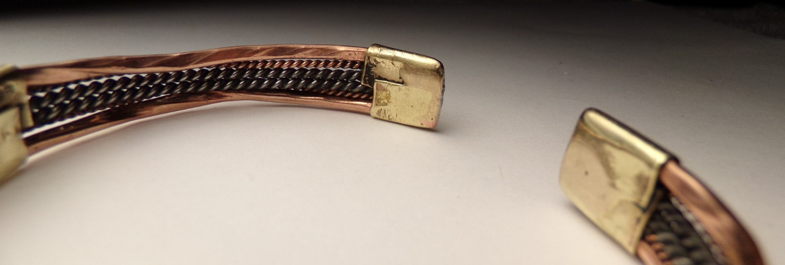 VTG MCM COPPER BRASS STERLING SILVER MIXED METAL ARTIST CRUDE CUFF MENS BRACELET