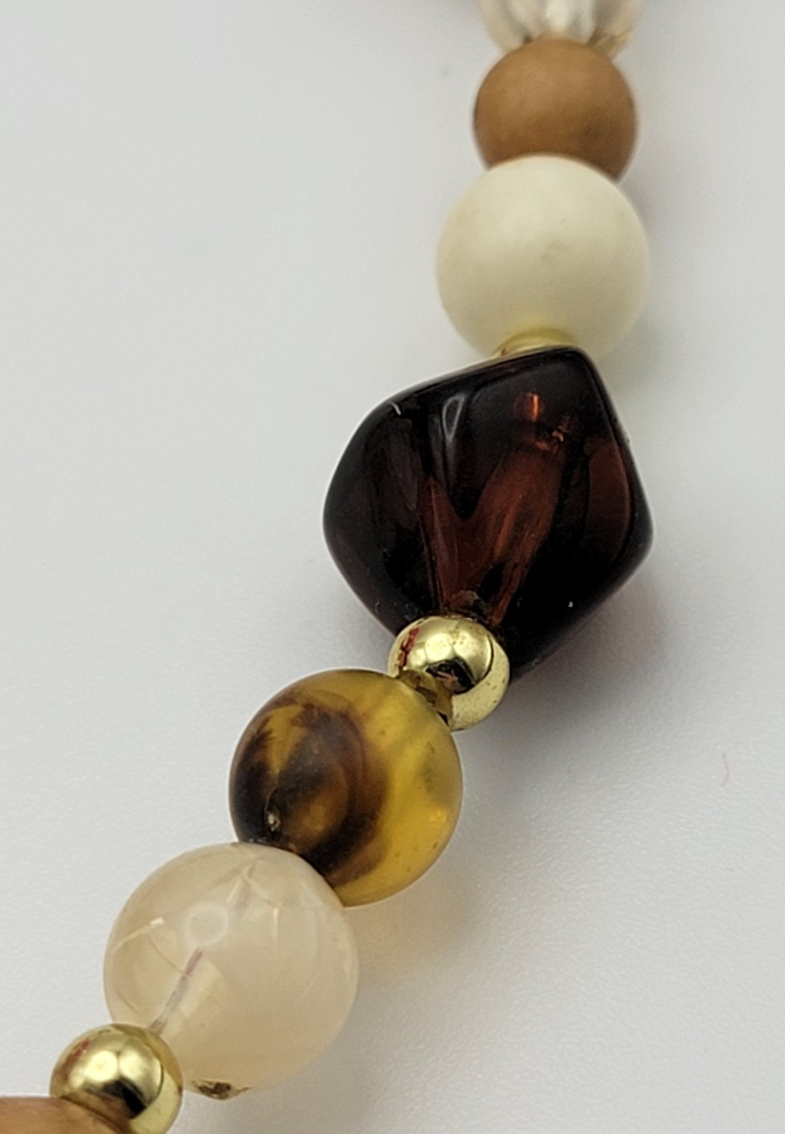 Vintage Earth Tones Lucite And Wood Beaded Necklace 32″ – Elegant Statement