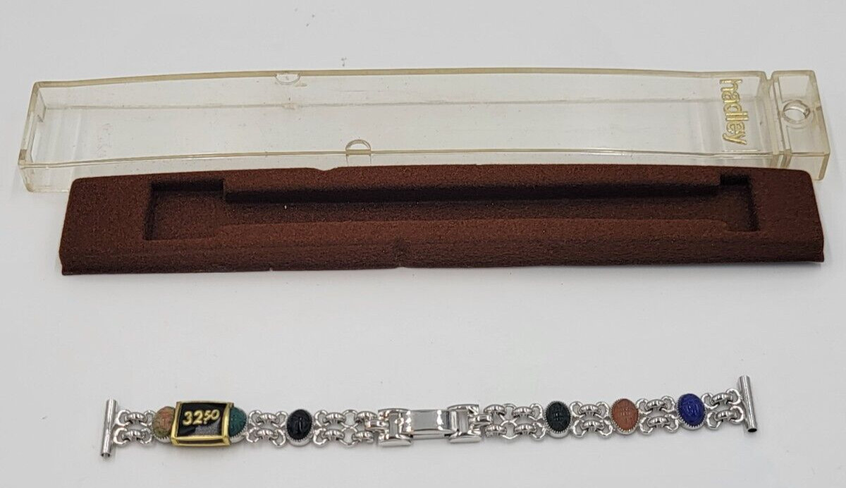VTG HADLEY CARVED GEMSTONES SCARAB WATCHBAND 12K G.F. SEMI PRECIOUS STONES