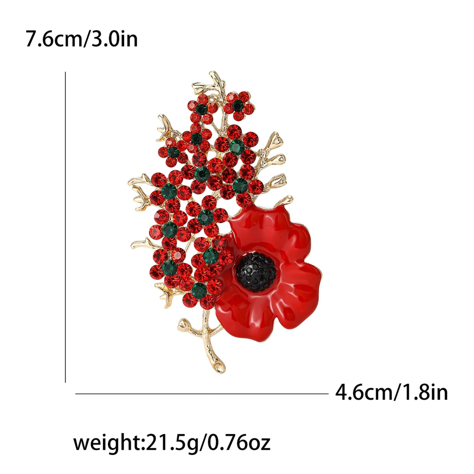 vintage diamond studded poppy flower brooch, elegant flower brooch for women
