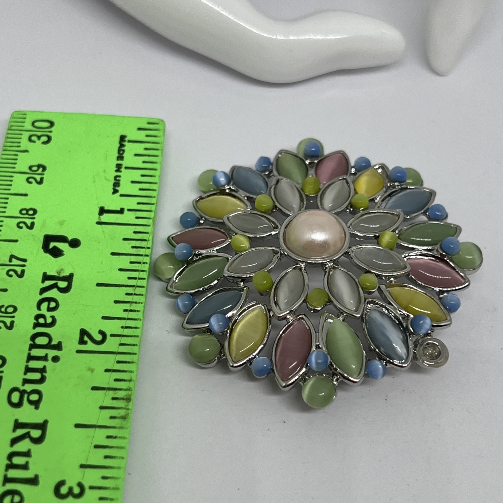 Pastel Multi-color Moonglow Lucite Faux Pearl Light Blue Rhinestone