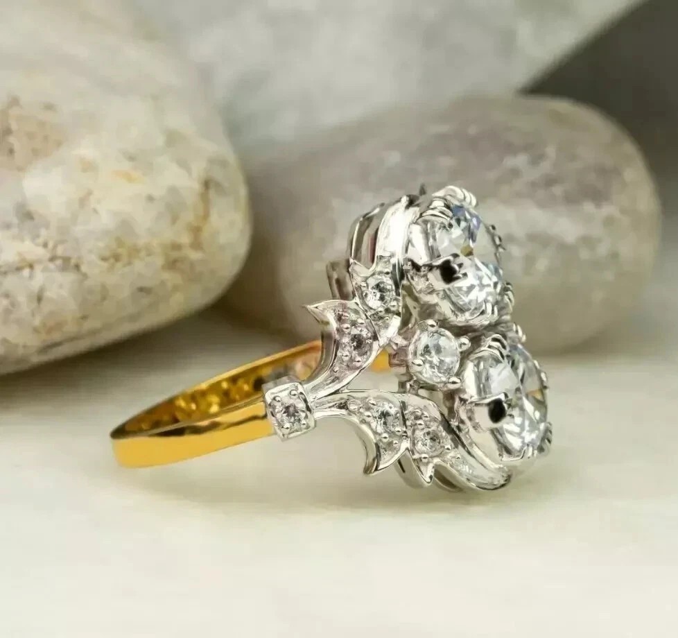 Vintage Art Deco Style Round Cut Lab Created Diamond Engagement 14K Gold FN Ring