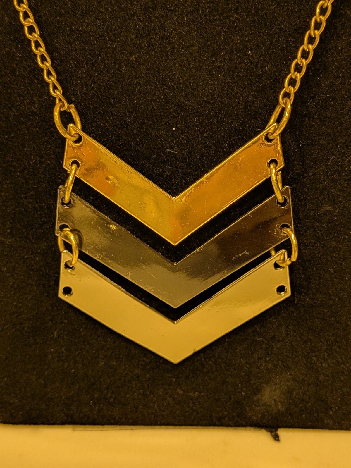 Lot of 4 Statement Necklaces | Chevron Geometric, Time Turner Style – Gold Tone