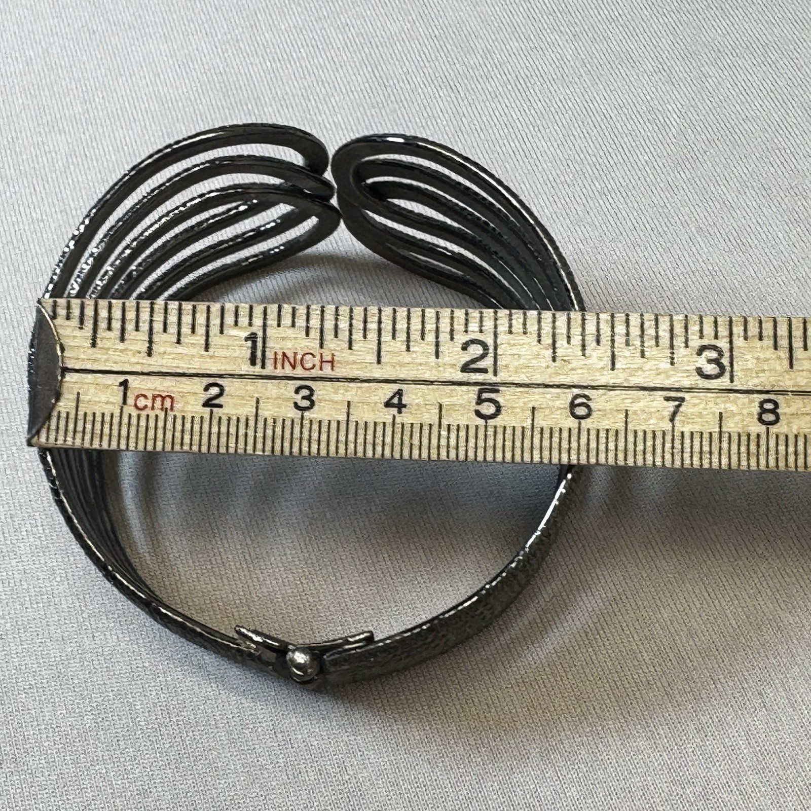 Vintage Grey Metal Scalloped Front Opening Hinged Cuff Bracelet