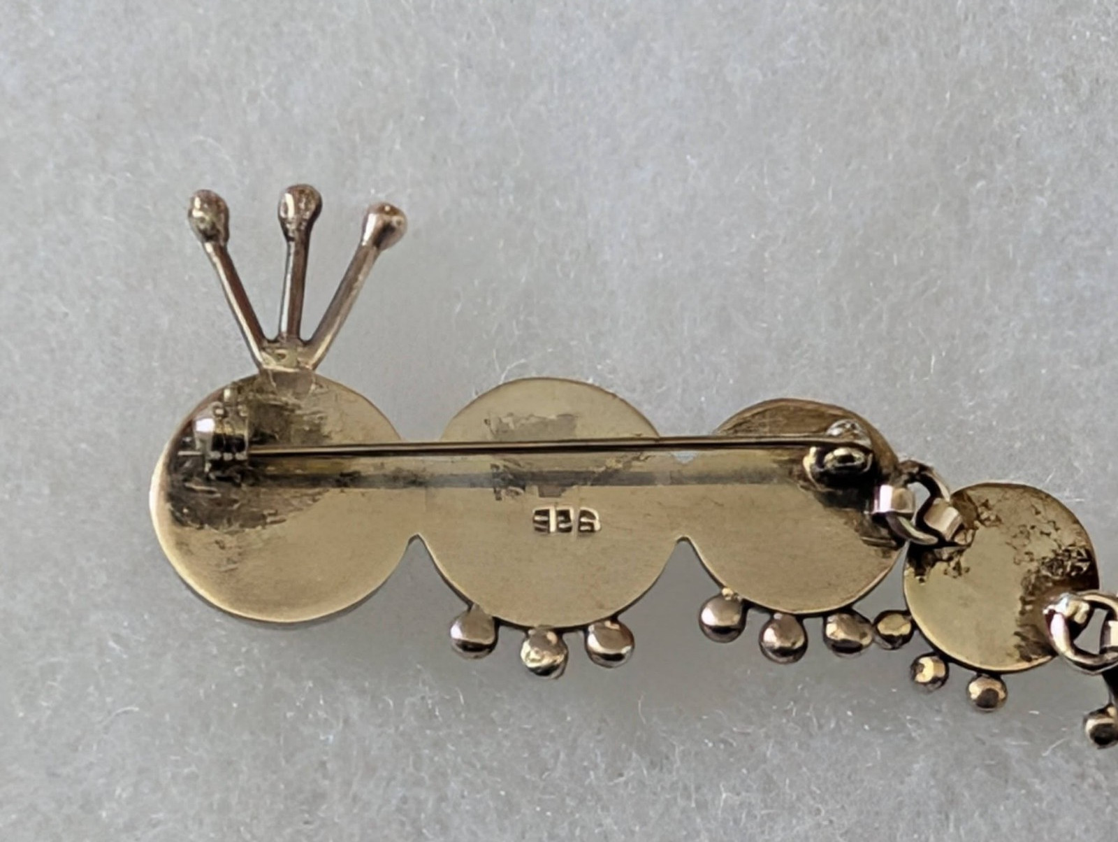 Vintage 925 Sterling silver Caterpillar Bug Insect Articulated 6.5″L Brooch Pin