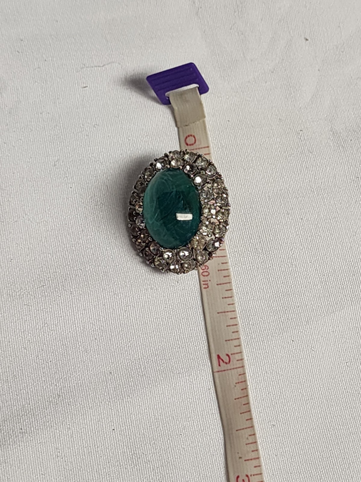 vtg Trifari SilverTone Rhinestones& Green faux emerald Cabochon ClipOn earrings