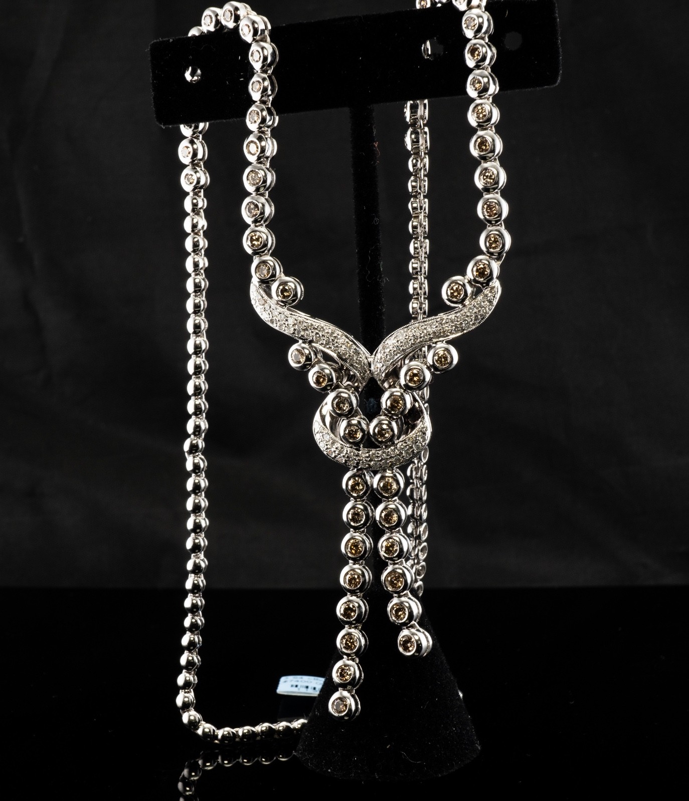 White & Champagne Diamond Necklace 18K Gold 3.84 TDW