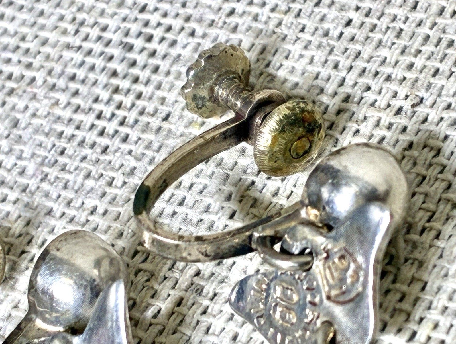 Taxco Silver Fish Dangle Earrings signed IP with Eagle Modernist Screw Back