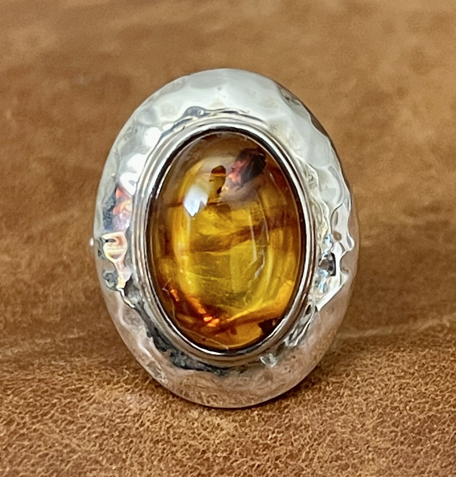 Mexican Designer Dominique Dinouart DDD Sterling Honey Amber Band Ring Size 5.25