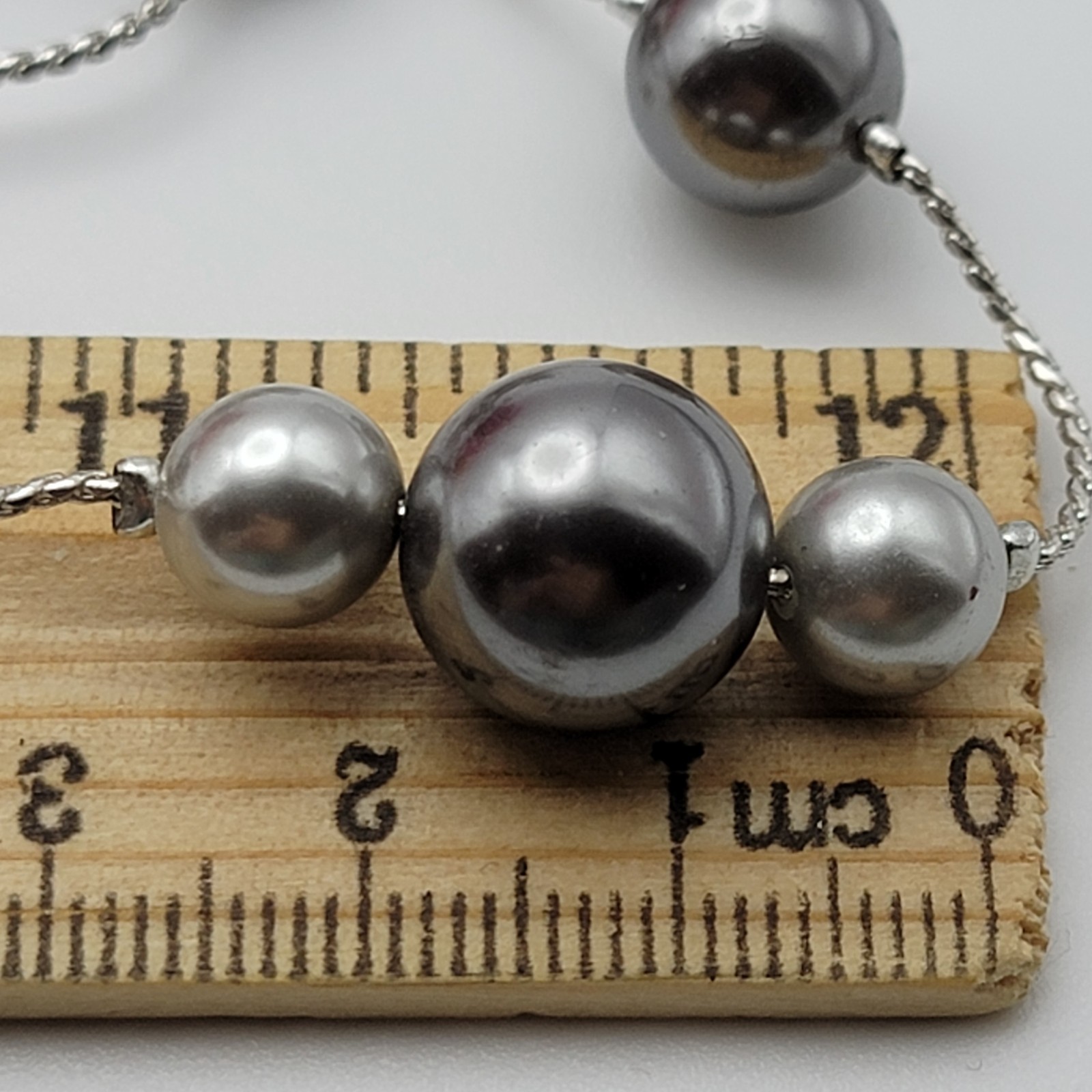 Vintage RMN Silver And Gray Tone Faux Pearl Station Chain Necklace 36″ Flapper