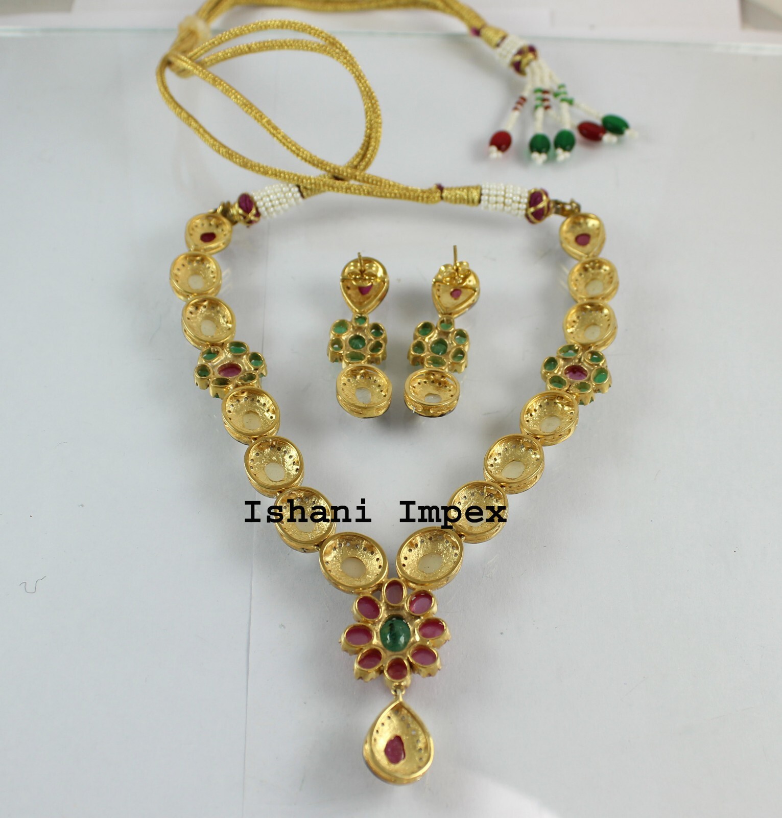 Natural RoseCut Diamond & Ruby, Emerald, Opal 925 Sterling Silver Necklace