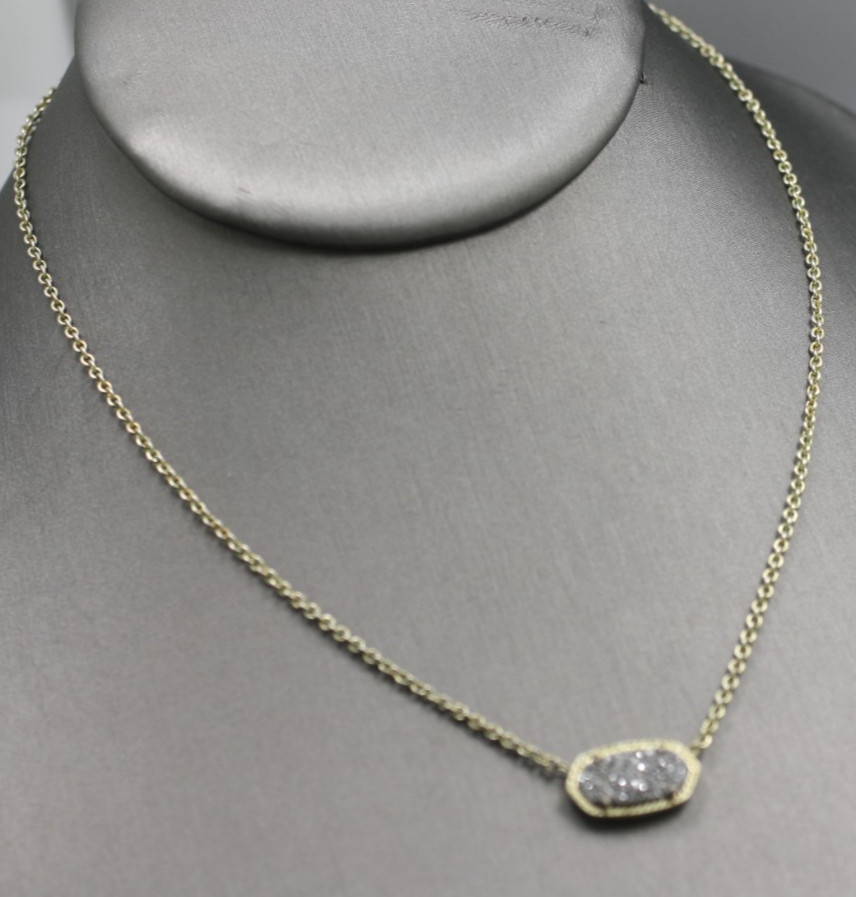 Kendra Scott Elisa Gold tone Pendant Necklace In Iridescent Drusy 15-17″ chain