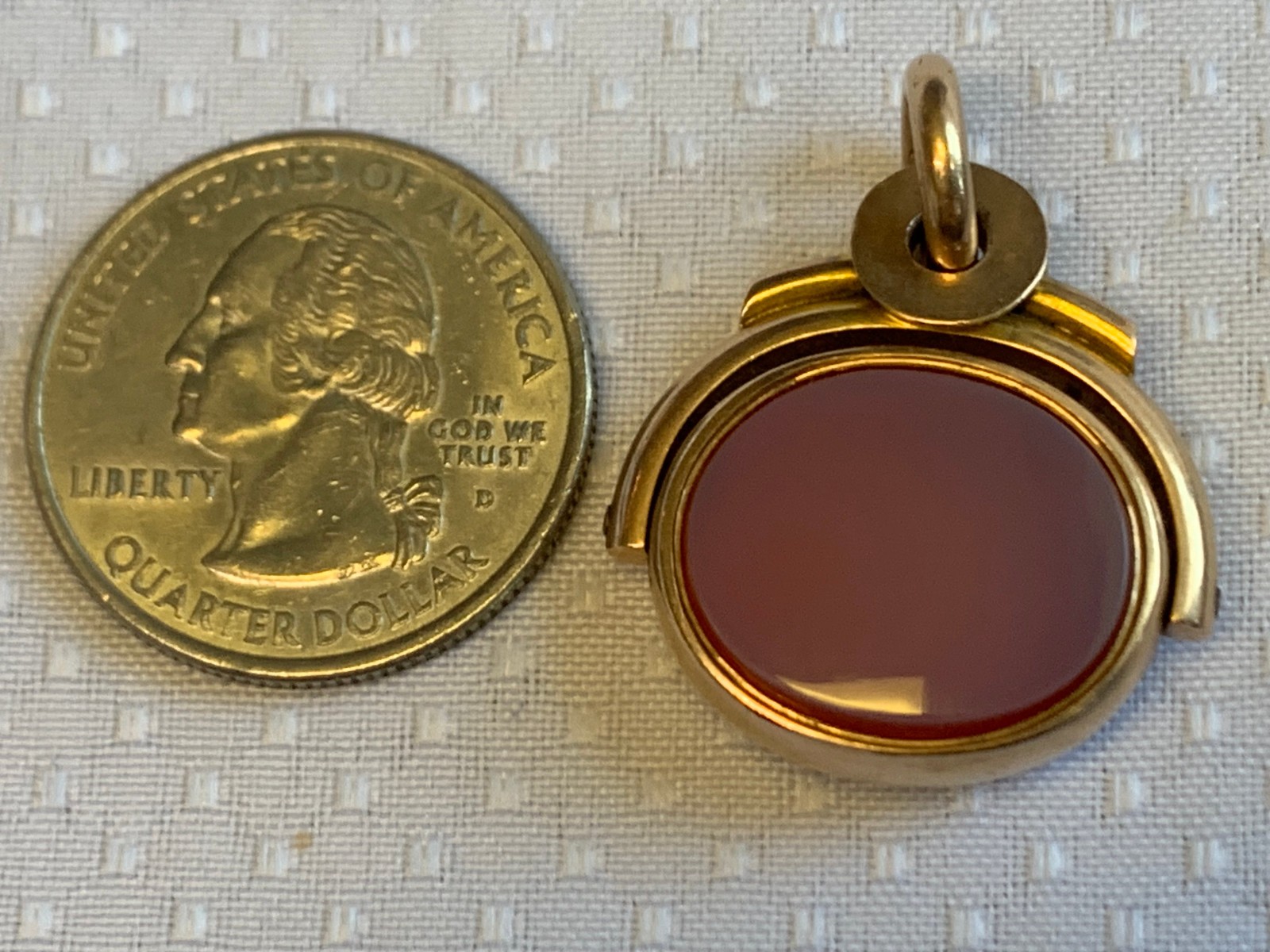 Antiq Yellow Gold Pocket Watch Fob Rotating Pendant Bloodstone Carnelian 10.19g