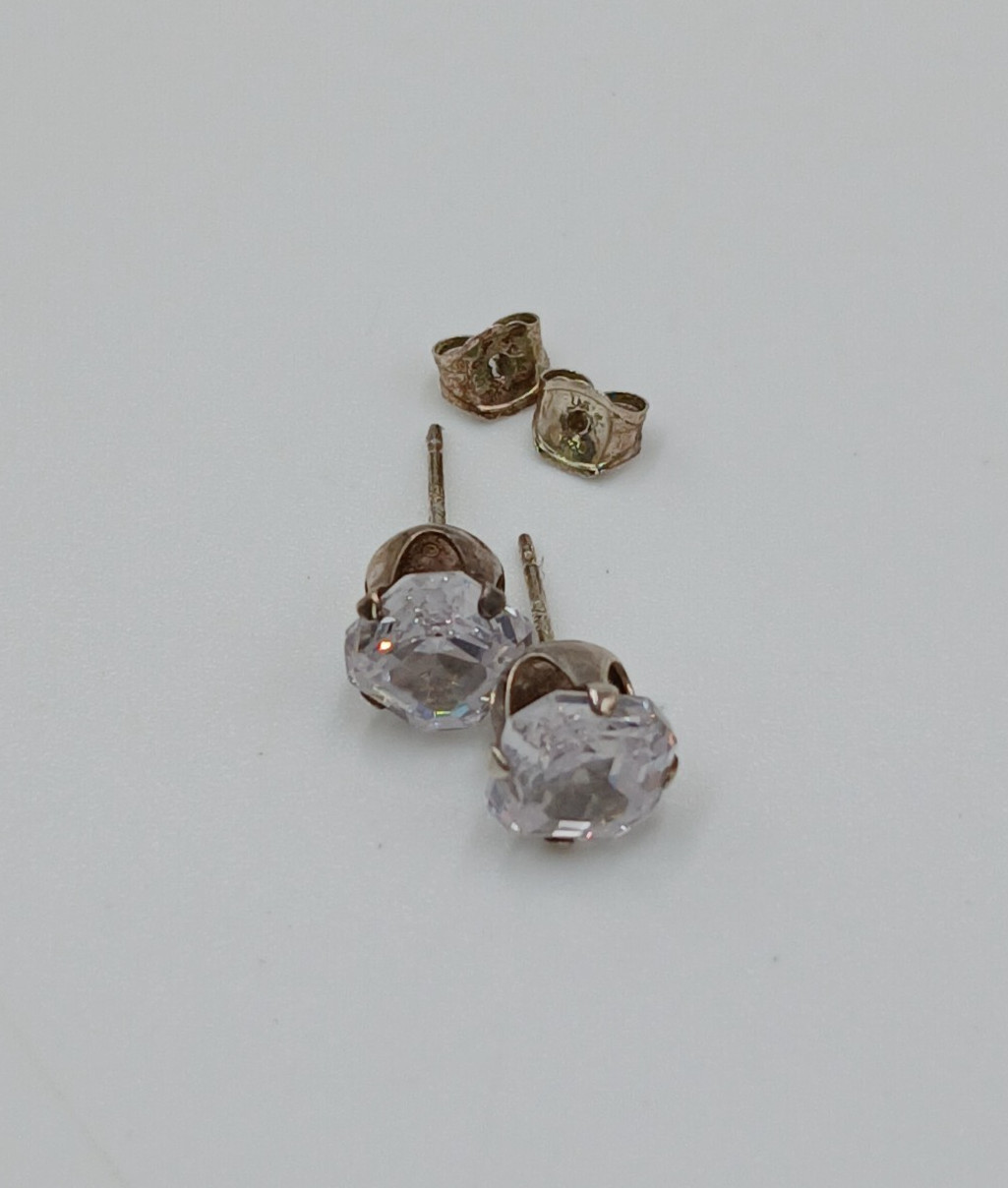 925 C Signed 5mm CZ Sterling Silver Square Faceted Cushion Cut Stud Estate Glam