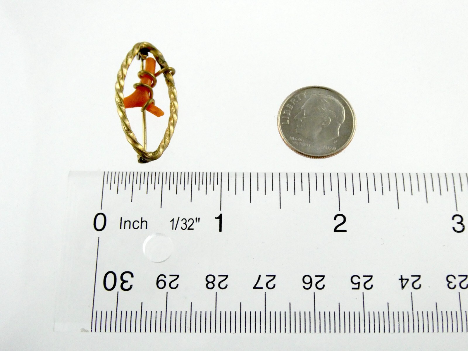Antique Victorian Branch Coral Gold Filled Pin or Brooch Unmarked 2.2g 1 1/8 In