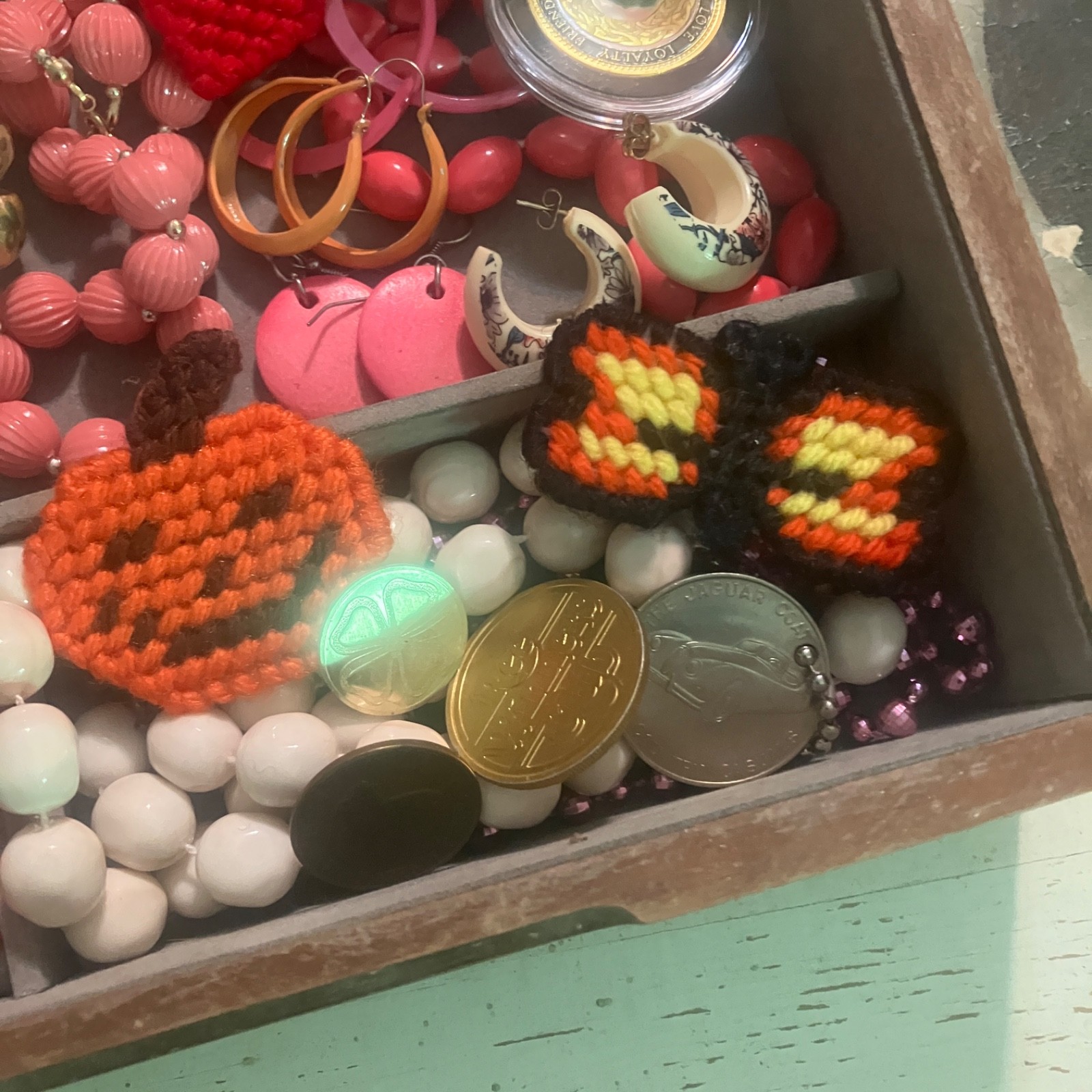 Lot of Vintage & Modern Costume Jewelry with Wooden Box Estate Junk Craft