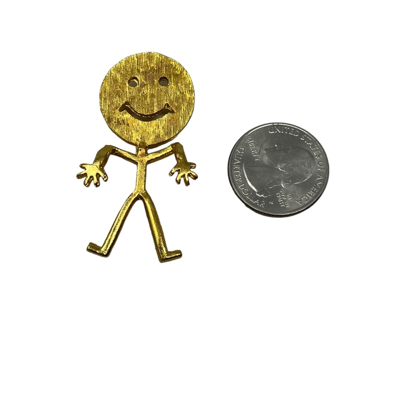 Smiley Face Brooch Gold Tone Happy Person with Dance Hands Pin