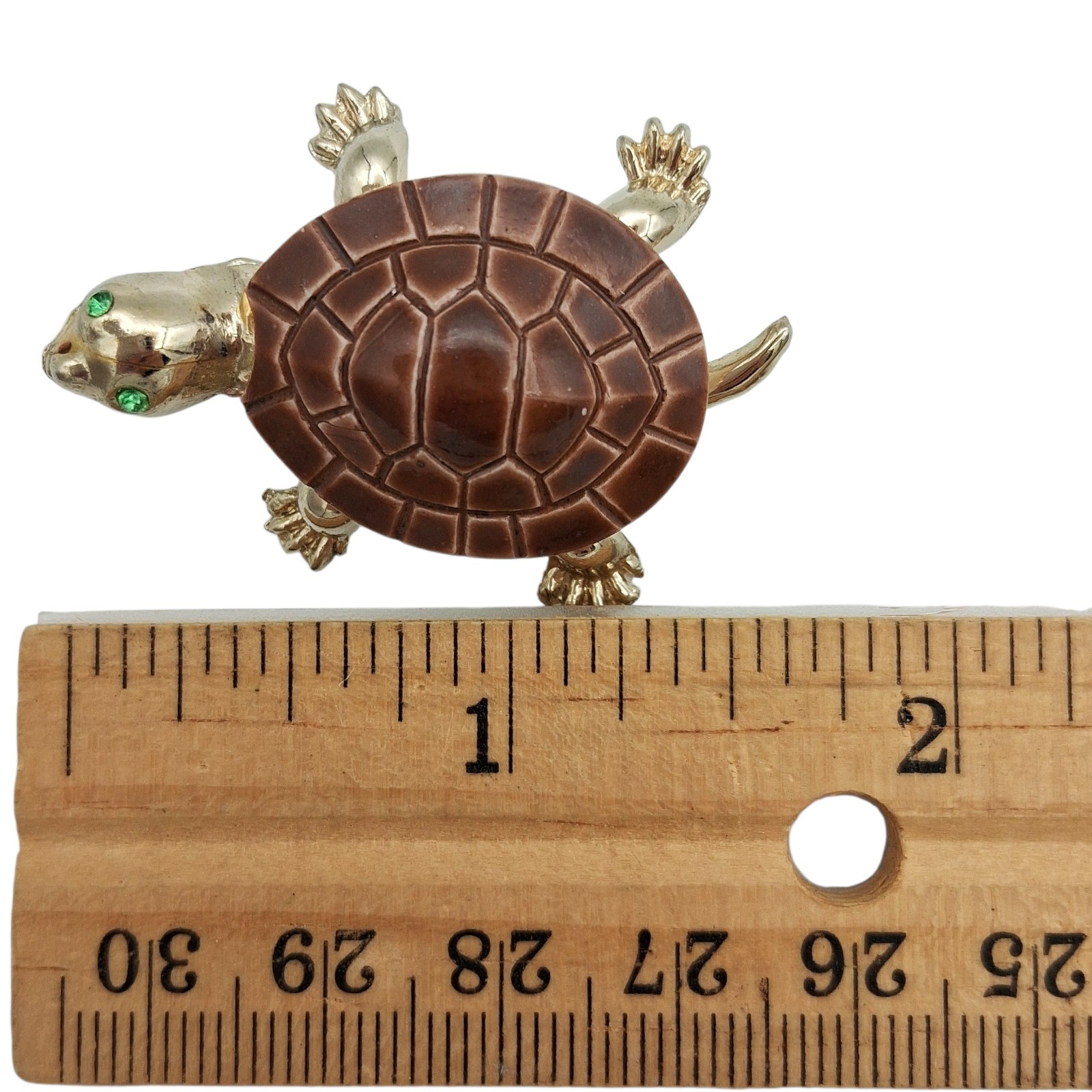 Vtg Gold Tone Turtle Brooch Set Ceramic Porcelain Shell Figural Pins Pair