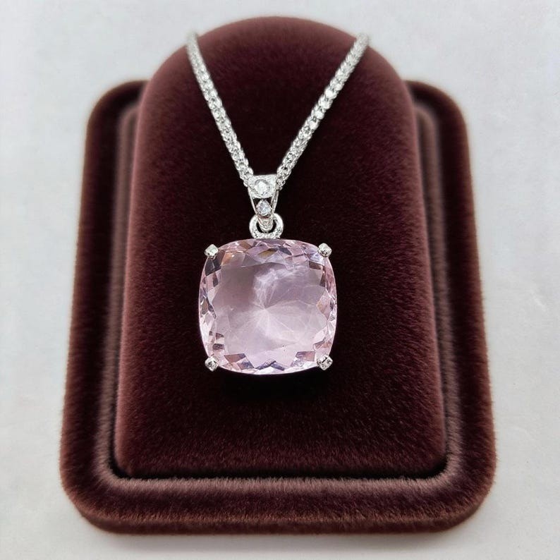 High Quality Pink Sapphire Cushion Necklace 70-80Ct, Gemstone Pendant