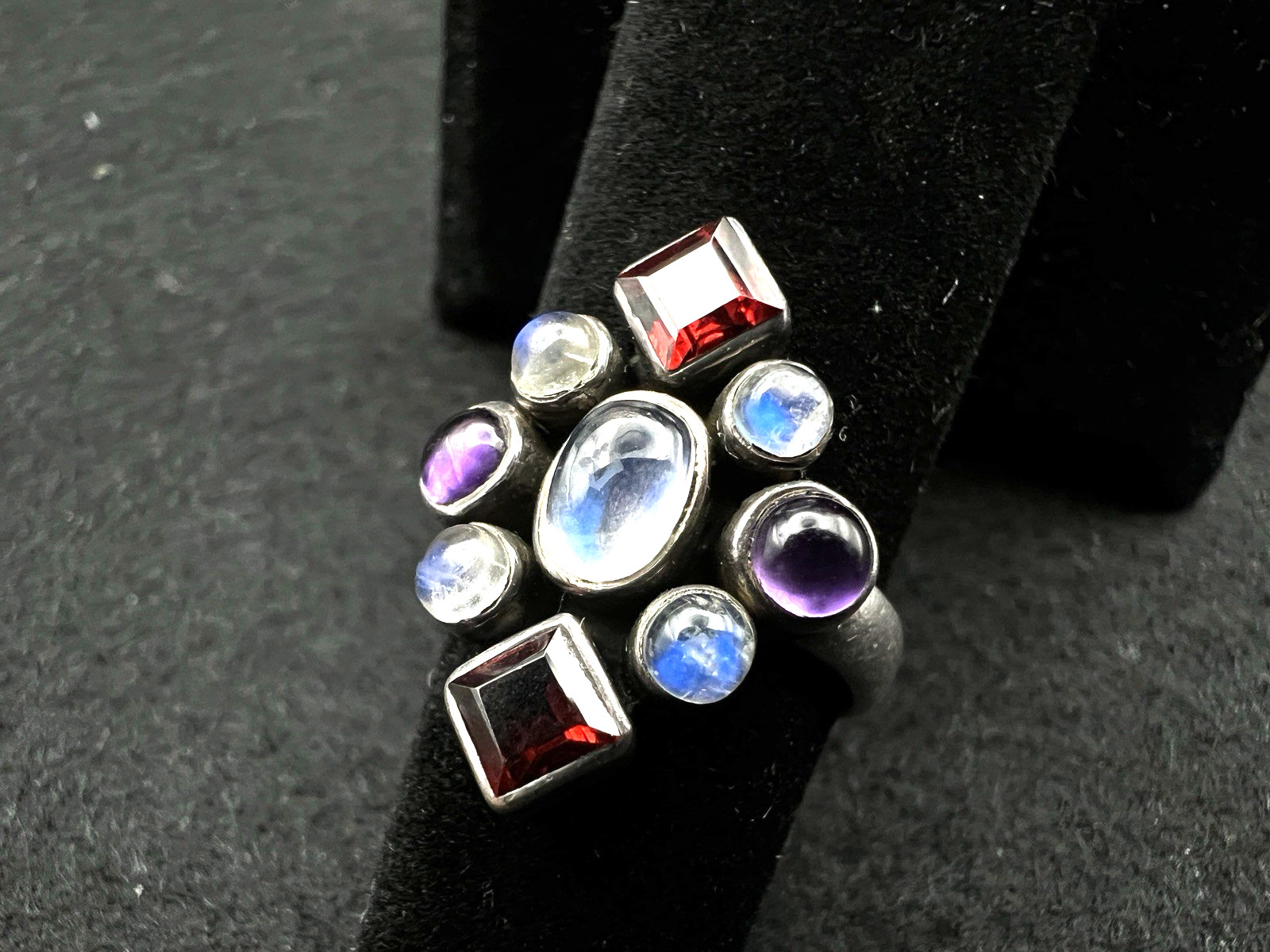 Nicky Butler Sterling Silver Garnet Moonstone Amethyst Cluster Ring Size 5.75