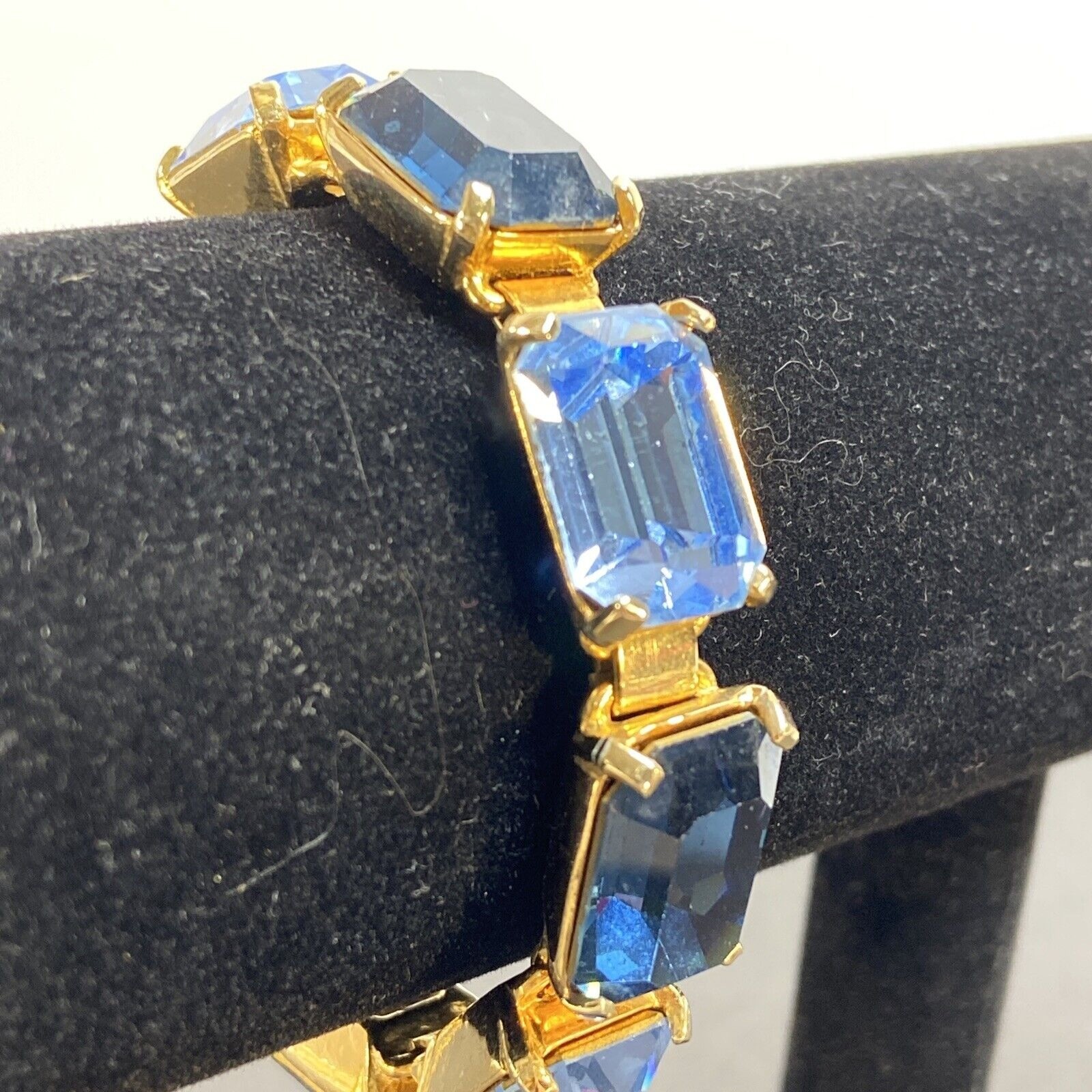 Robert Zentall Bracelet Large Blue Stone GoldTone Fold Over Clasp Safety 1950s