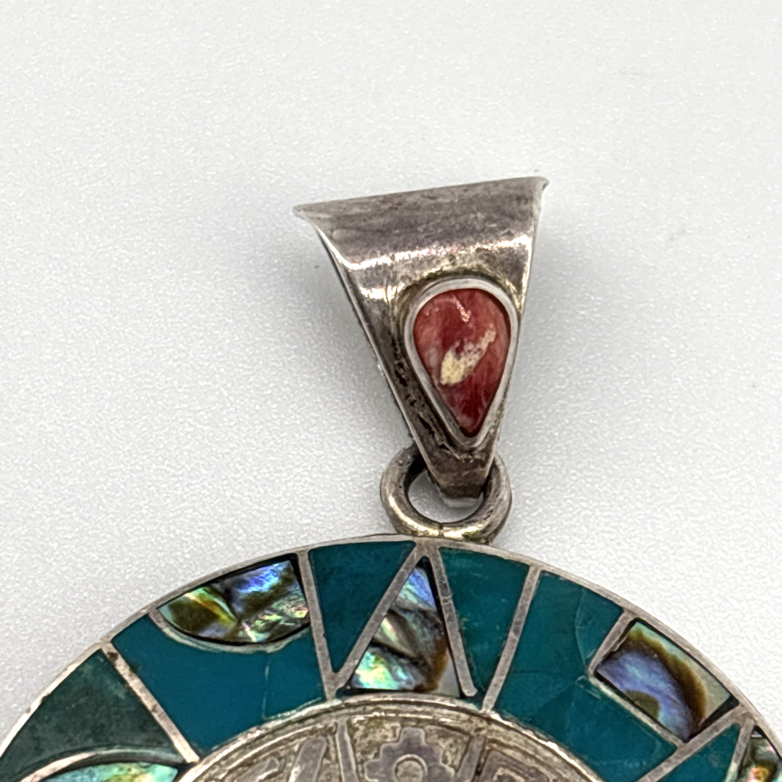 VTG Sterling Silver 950 Inlay Pendant Turquoise / Mother of Pearl 12.06 grams