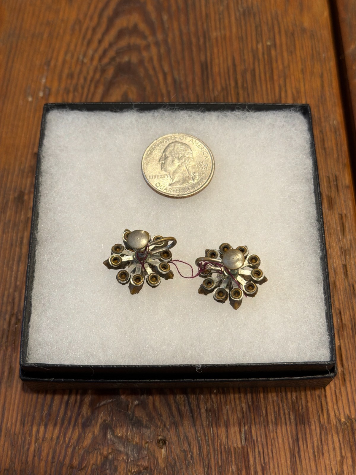#21 Antique Paste Stone Earrings – Silver-Tone Floral Cluster – Screw Back