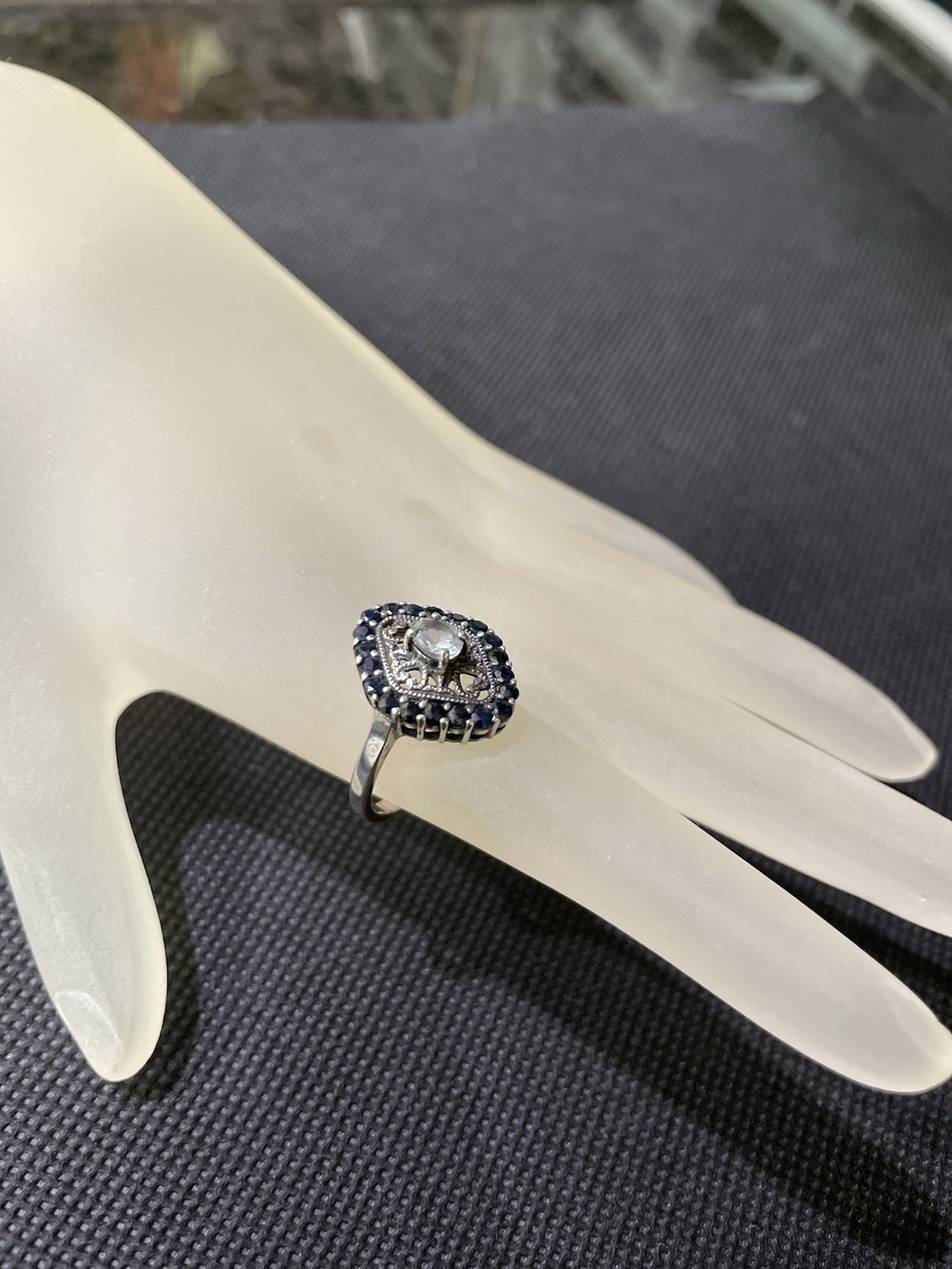 Vintage Sterling Aquamarine And Blue Sapphire Ring Diamond Shape Size 7