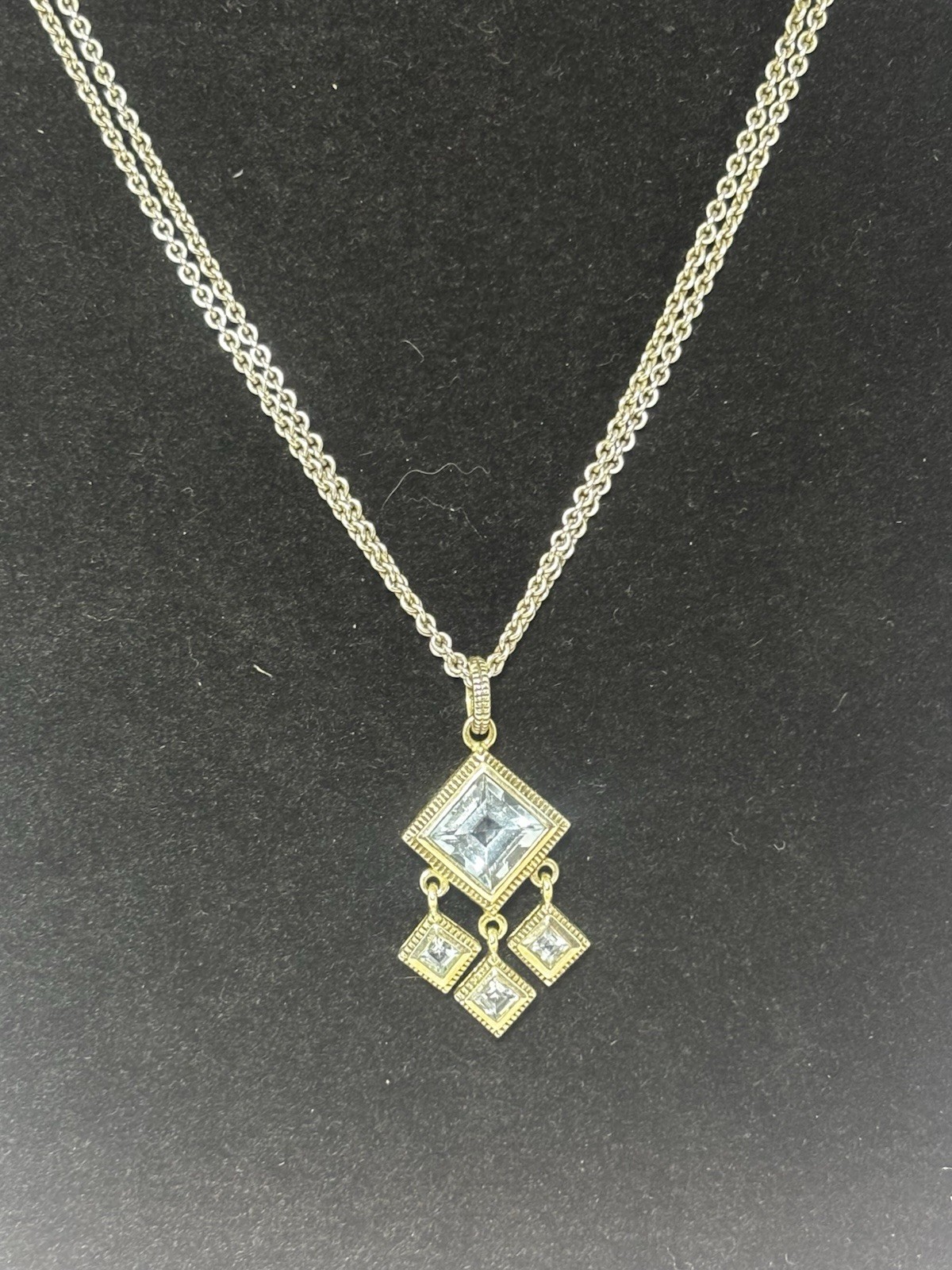 Vintage Style Sterling Silver Light Blue Stone Drop Necklace 925 Geometric China
