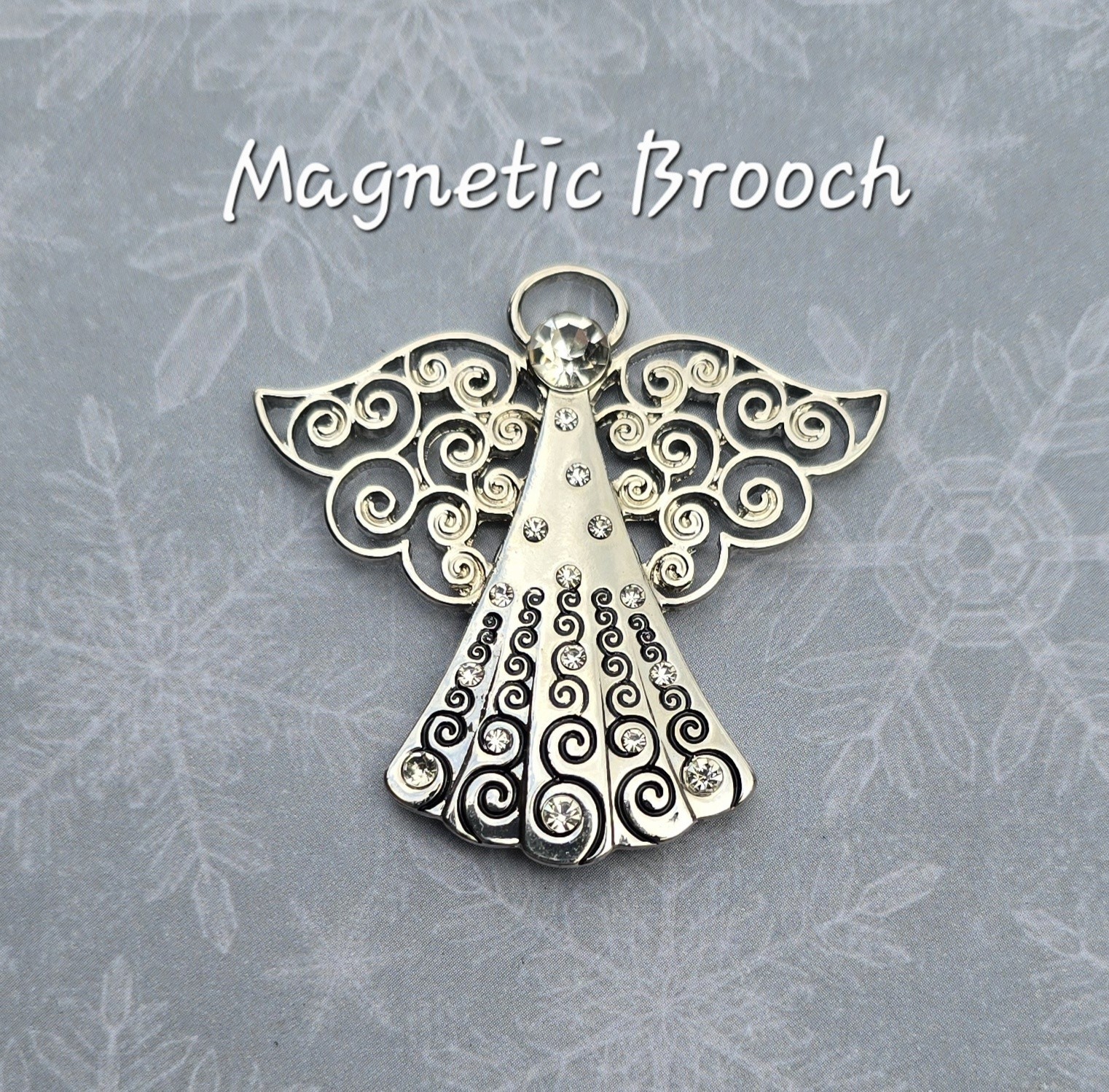 Silver Angel MAGNETIC Brooch. Angel jewelry. Christmas pin. Remembrance gift.