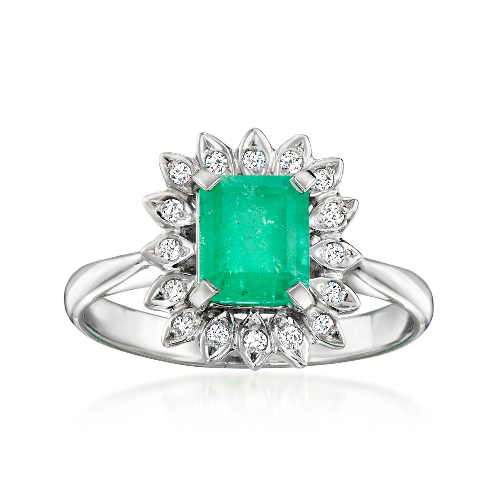 Vintage 1.27 Carat Emerald and .11 ct. t.w. Diamond Ring in Platinum. Size 7