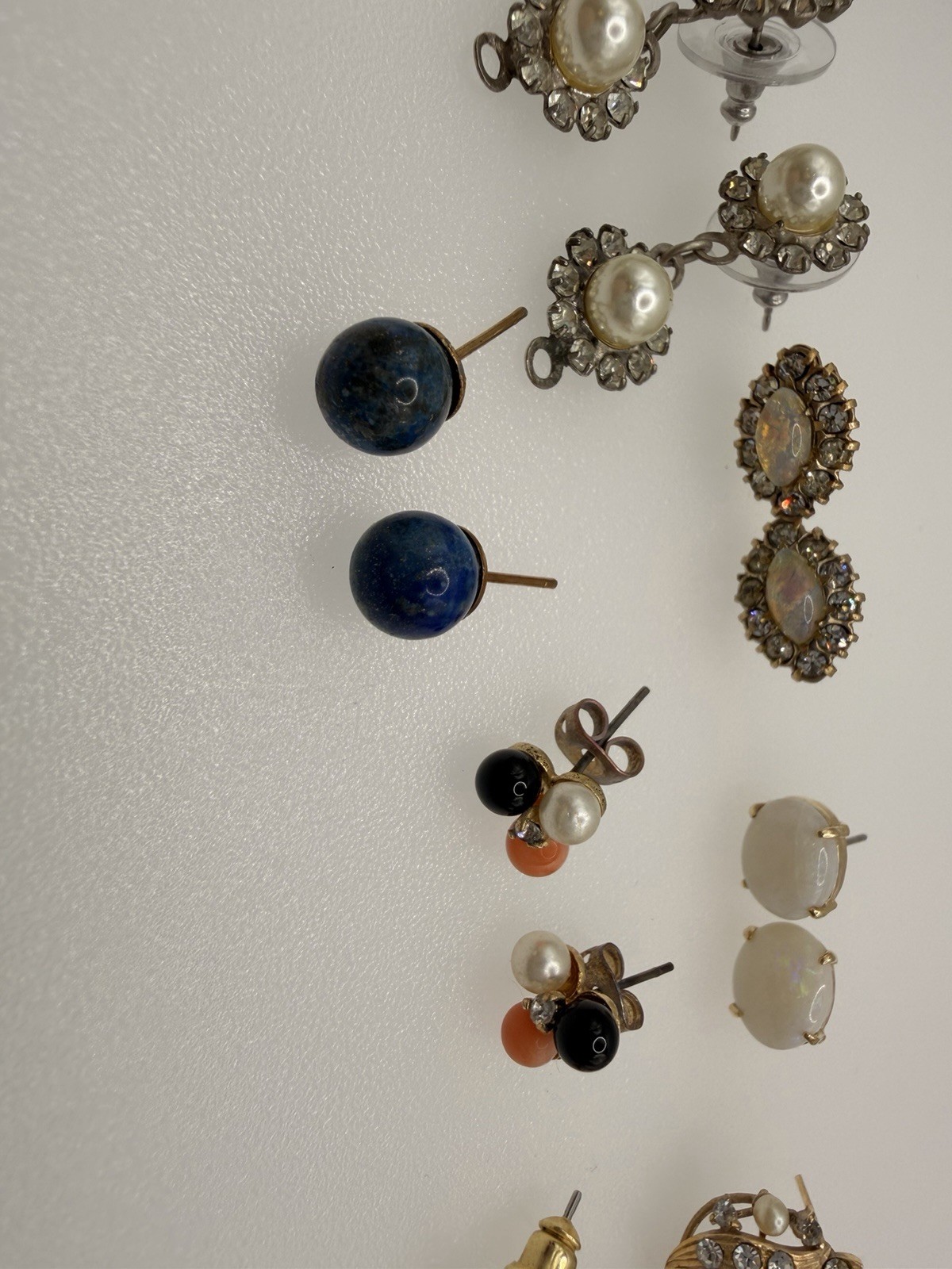 Lot 12 Vintage Post Earrings Sterling Silver Opal Pearl Coral Turquoise Mixed