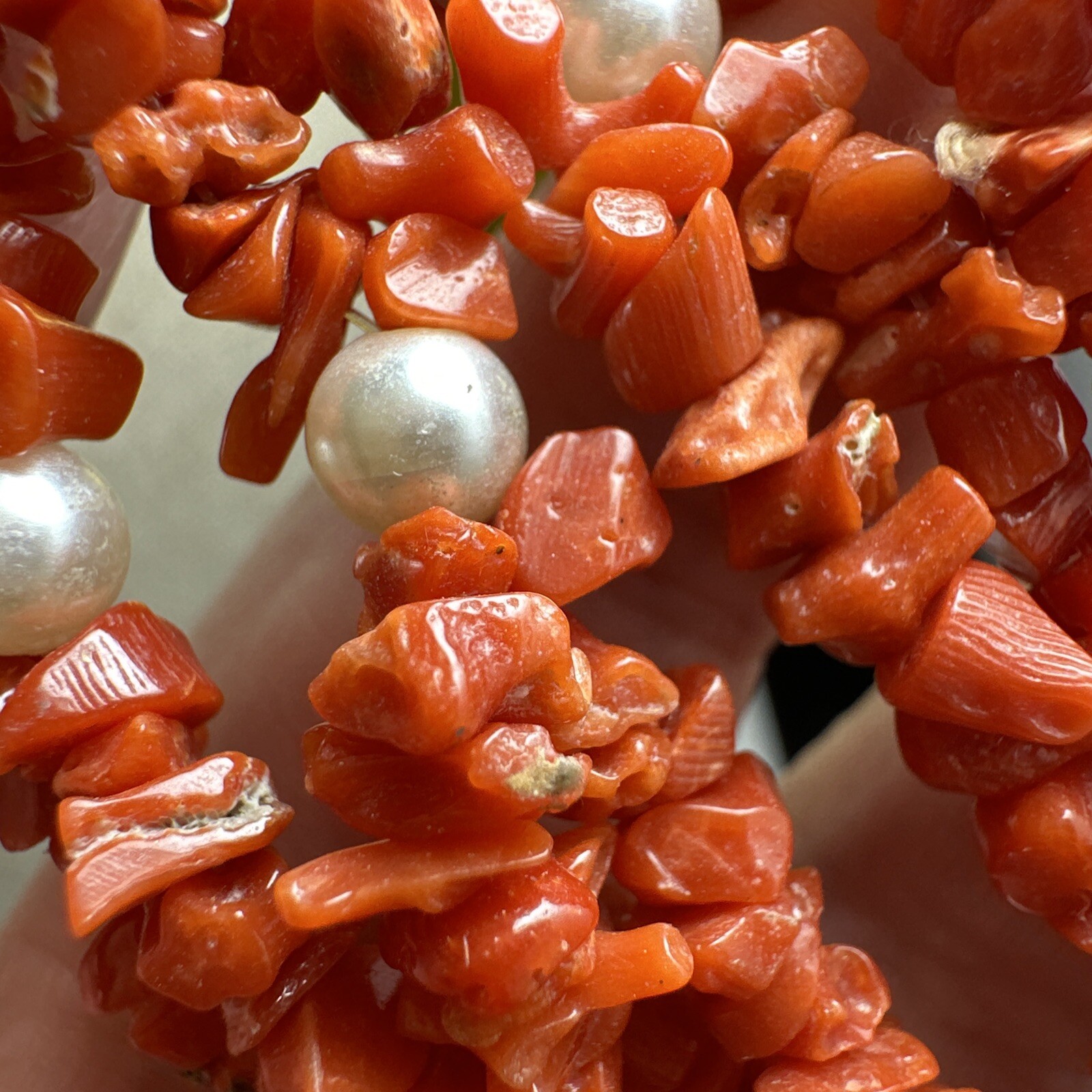 Vintage 24 Inch Genuine Coral And Pearl Necklace