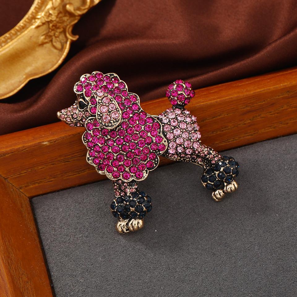 2-color Sparkling Rhinestone Poodle Dog Brooches Women Animal Party Brooch Pins