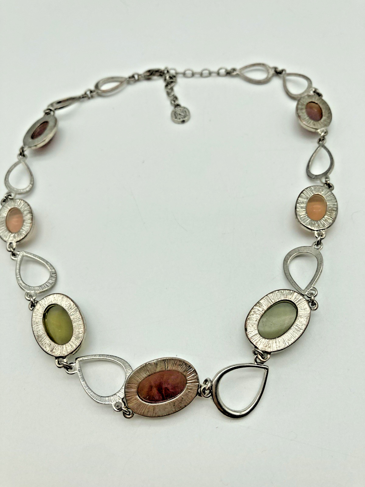 Vintage *Napier* Necklace 16″- 19″ Silvertone Multicolor Jelly / Glass Stones