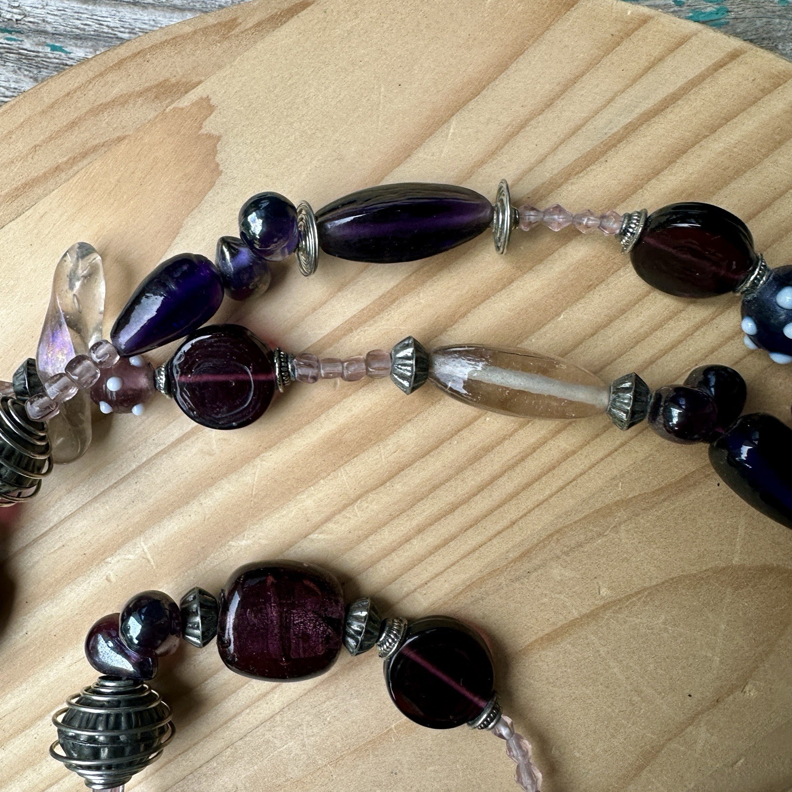 VTG Artisan Beaded Necklace 41 Inch Metal Art Glass Statement Tassel Multicolor