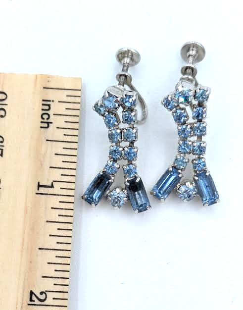Vintage Rhinestone Bracelet Earrings Set Blue Crystal Silver Tone