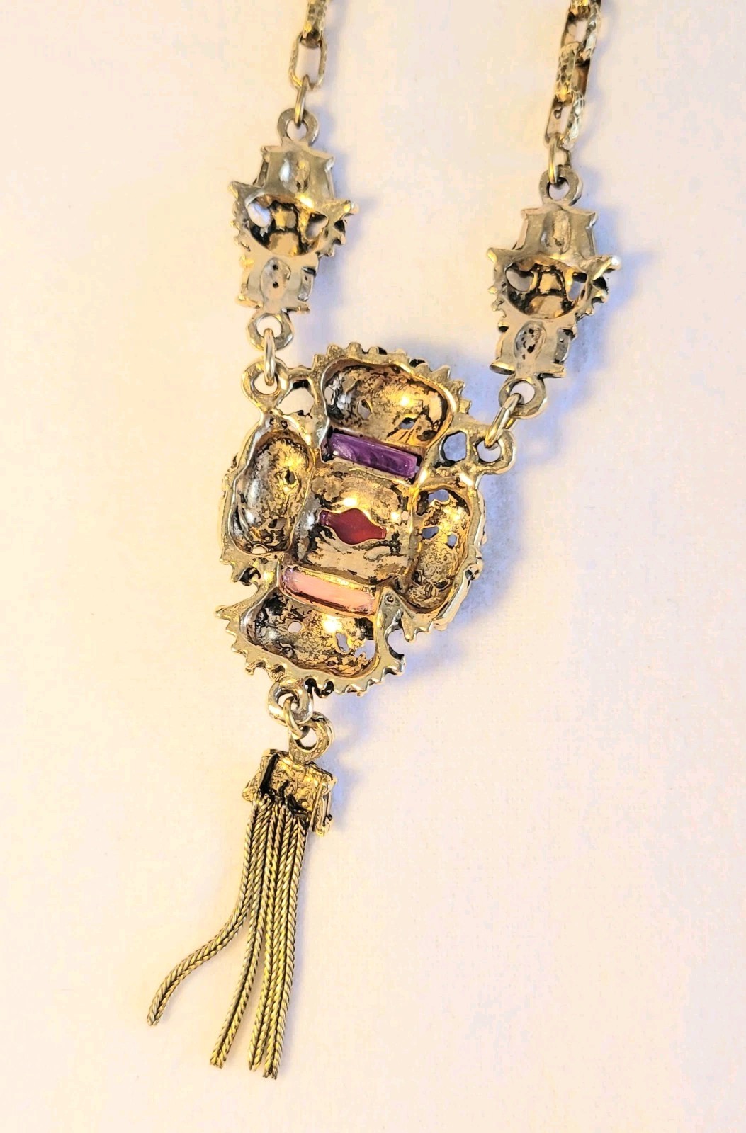 Vtg Selini Pink Purple Confetti Lucite Necklace Earring Set *Unsigned* Victorian