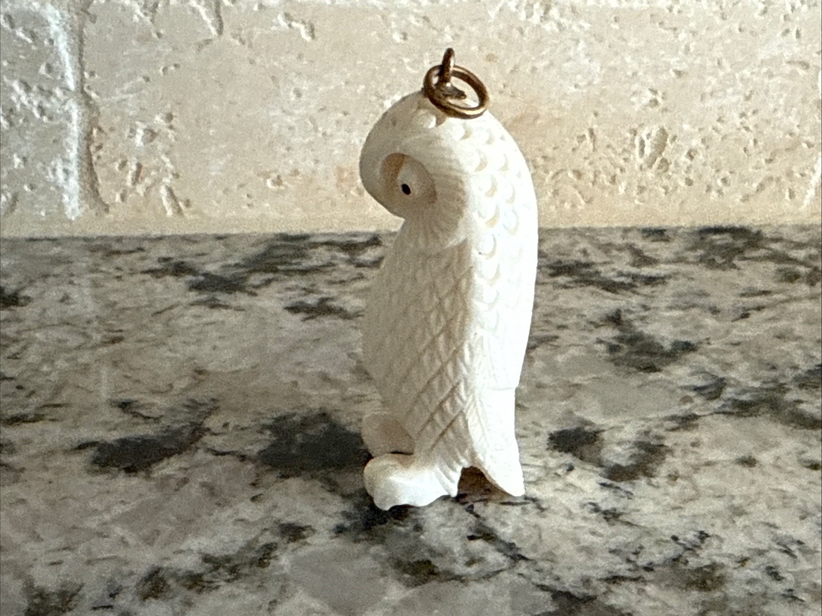 Vintage Hand Detailed Carved White Owl Pendant Charm Wise Owl Masterful Artisan