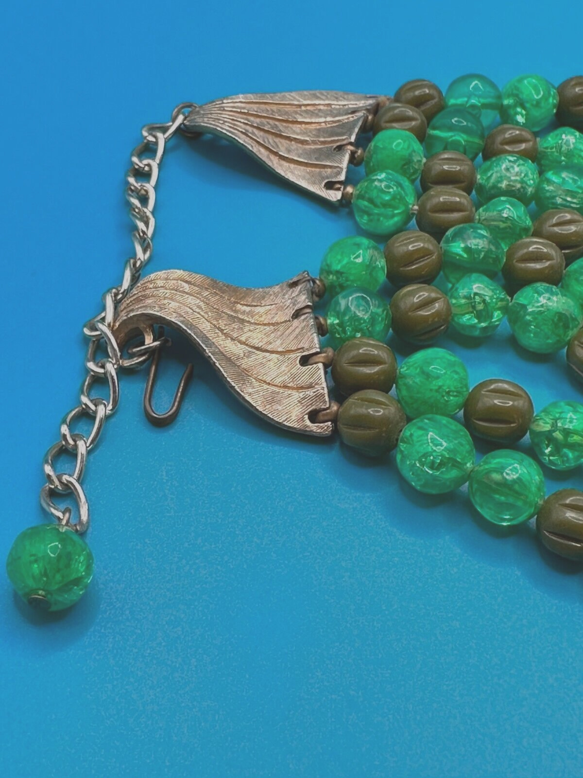 Arthur Pepper Necklace Vtg 4 Strands Shades Green Different Size Beads Signed