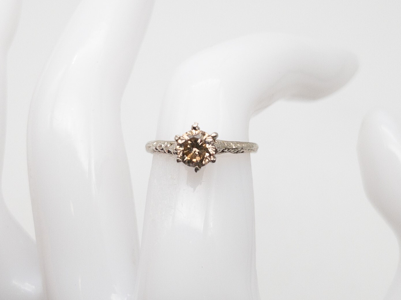 Estate $4000 1ct Natural Si1 CHAMPAGNE ROUND Diamond 14k White Gold Ring