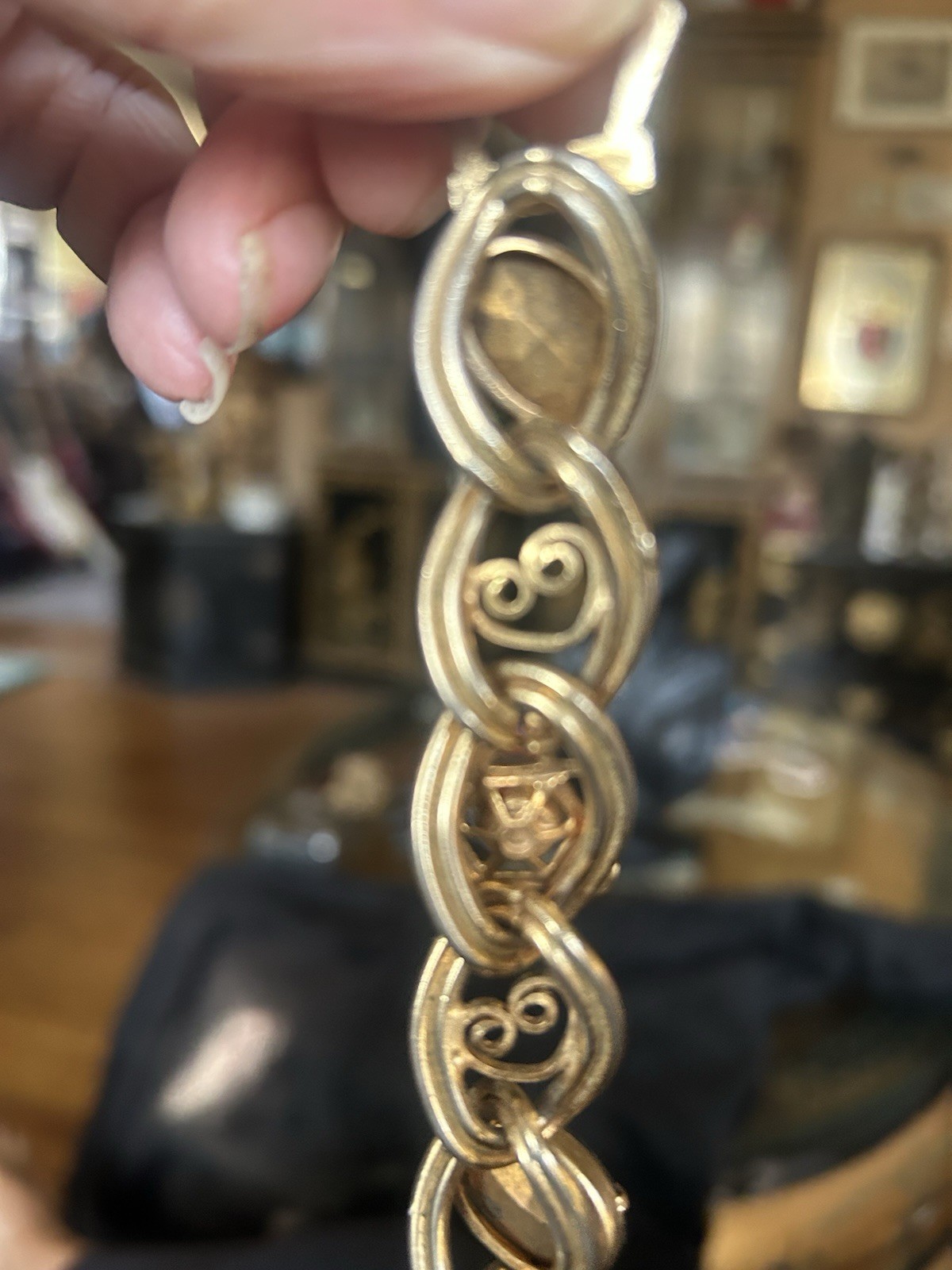 Vintage Victorian Revival Filigree Bracelet Intaglio Glass Stones Gold Tone