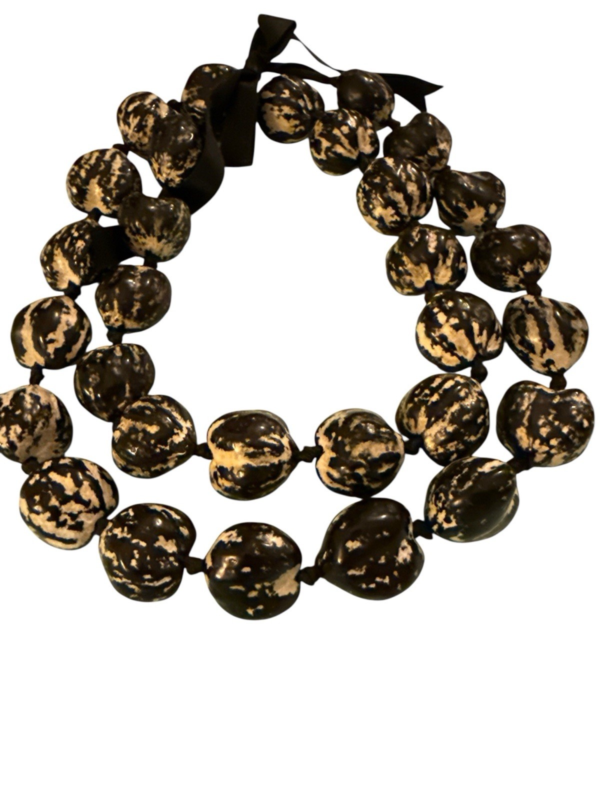 Vintage Organic Tagua Nut Bead Necklace Earthy Boho Statement Jewelry