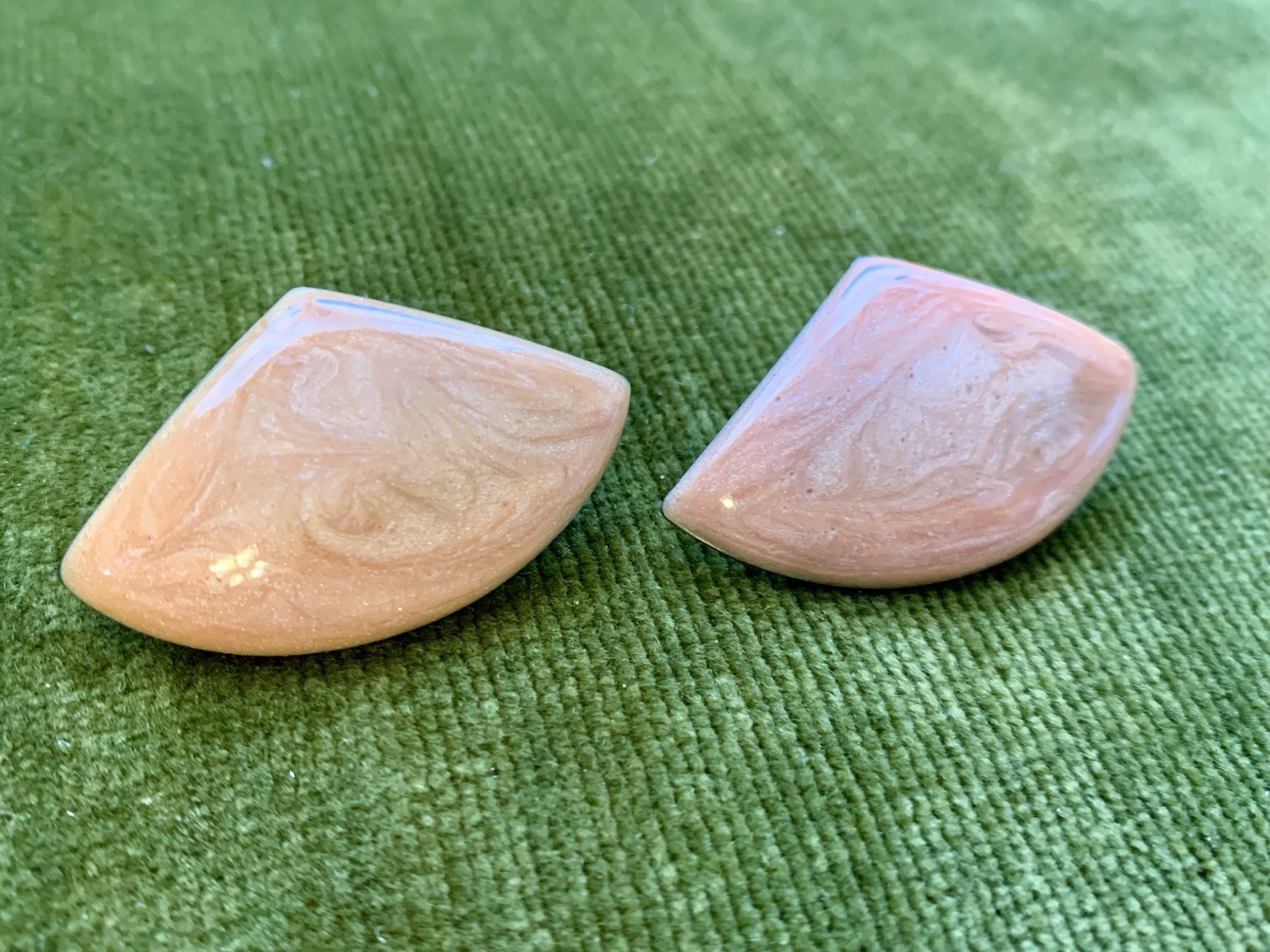Vintage Peach Shimmer Geometric Enamel Statement Stud Earrings Gold Tone Metal