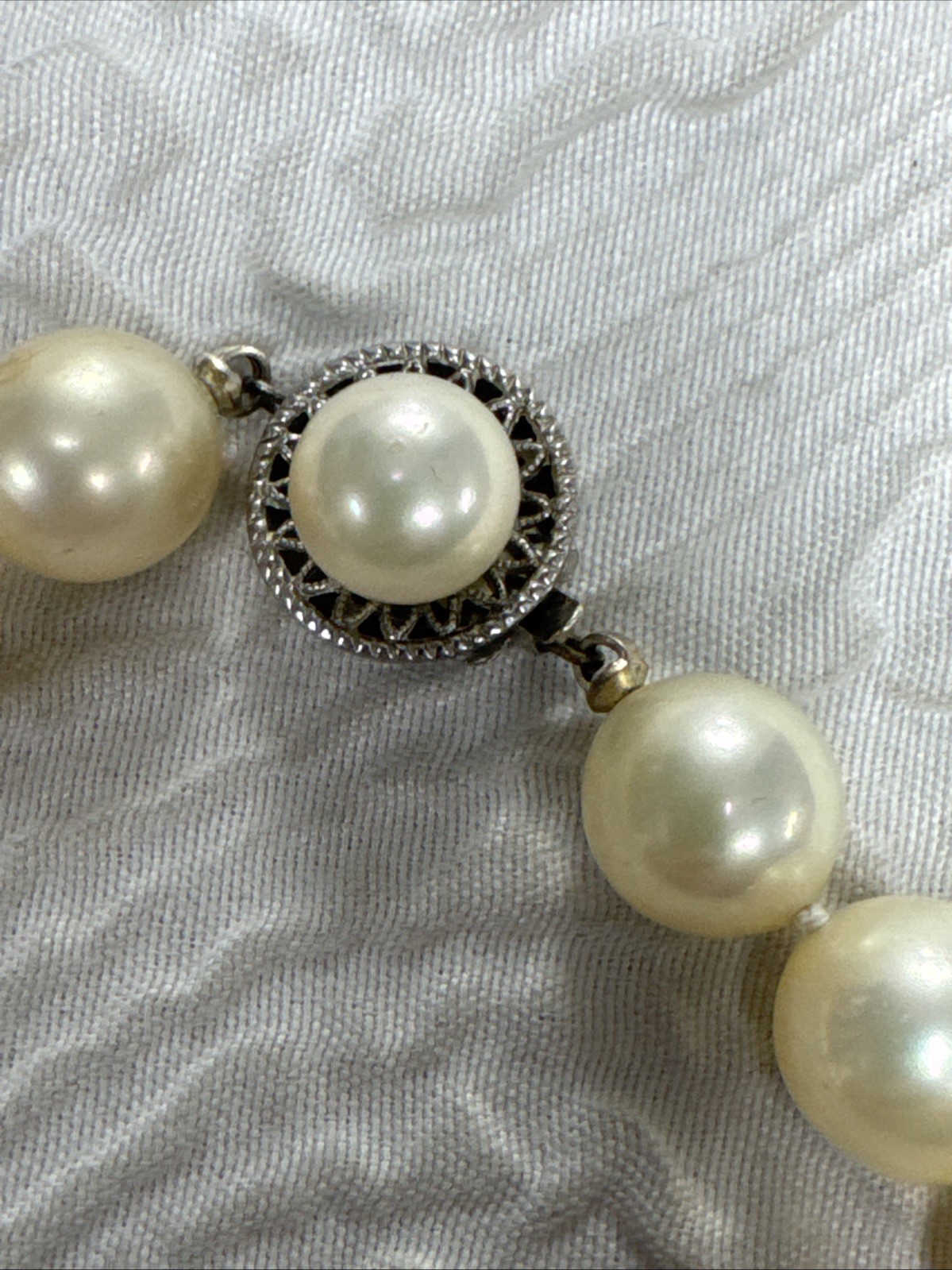 Vintage 1950s Hand Knotted Faux Pearls With Decorative Sterling Pearl Clasp 92 G