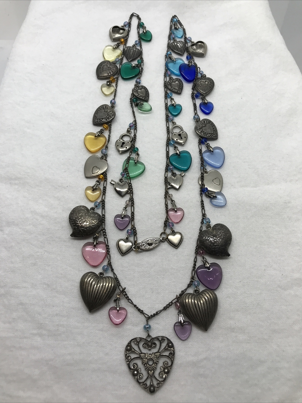 Vintage Glass Works Studio Glass & Silver Charms in Multi Colors Necklace 23